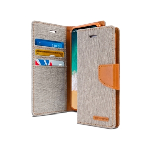 Samsung Galaxy S10e Goospery Mercury Canvas Diary - Gray/Camel