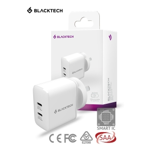 BLACKTECH BC04 Dual USB-C 35W PD QC3.0 Adapter With Smart IC - White