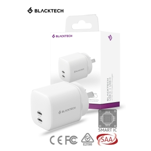 BLACKTECH Dual USB-C 67W PD GaN Charger With Smart IC - White