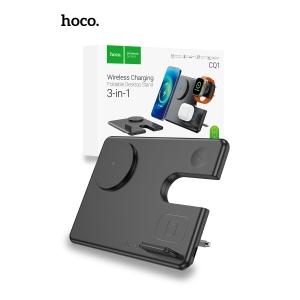 Hoco CQ1 15W Geek Folding 3 in 1 Magnetic Fast Wireless Charger For iWatch - Black