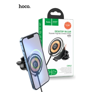 Hoco CW42 15W Magnetic Discovery Wireless Charger Air Vent Car Holder - Black