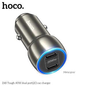Hoco Z48 40W Dual Port USB-C Metal Car Charger - Gray