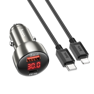 Hoco Z50 48W PD QC Car Charger With PD Lightning Cable - Gray