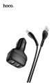 Hoco Z36 Dual USB-A Car Charger With USB-C Cable - Black