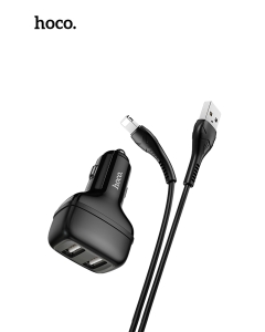 Hoco Z36 Dual USB-A Car Charger With Lightning Cable - Black