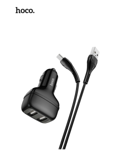 Hoco Z36 Dual USB-A Car Charger With USB-C Cable - Black