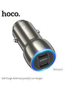 Hoco Z48 40W Dual Port USB-C Metal Car Charger - Gray
