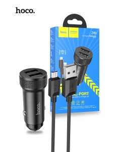 Hoco Z49 Dual USB-A Car Charger With Micro USB Cable - Black
