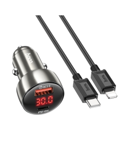 Hoco Z50 48W PD QC Car Charger With PD USB-C Cable - Gray