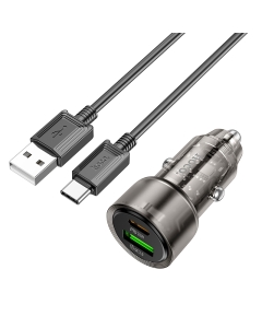 Hoco Z52 PD38W 1C1A Spacious Car Charger With USB-A To USB-C Cable - Black
